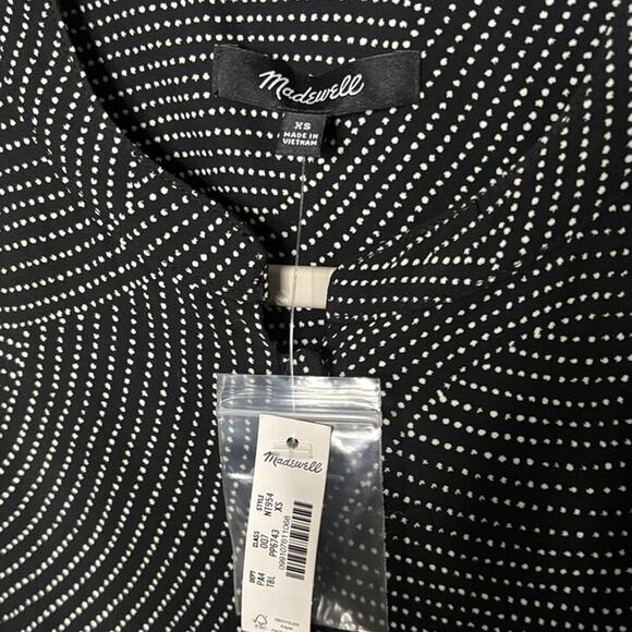 Madewell Black Dot Midi Dress XS Long Sleeve Tie Waist Work to Weekend - Picture 9 of 11